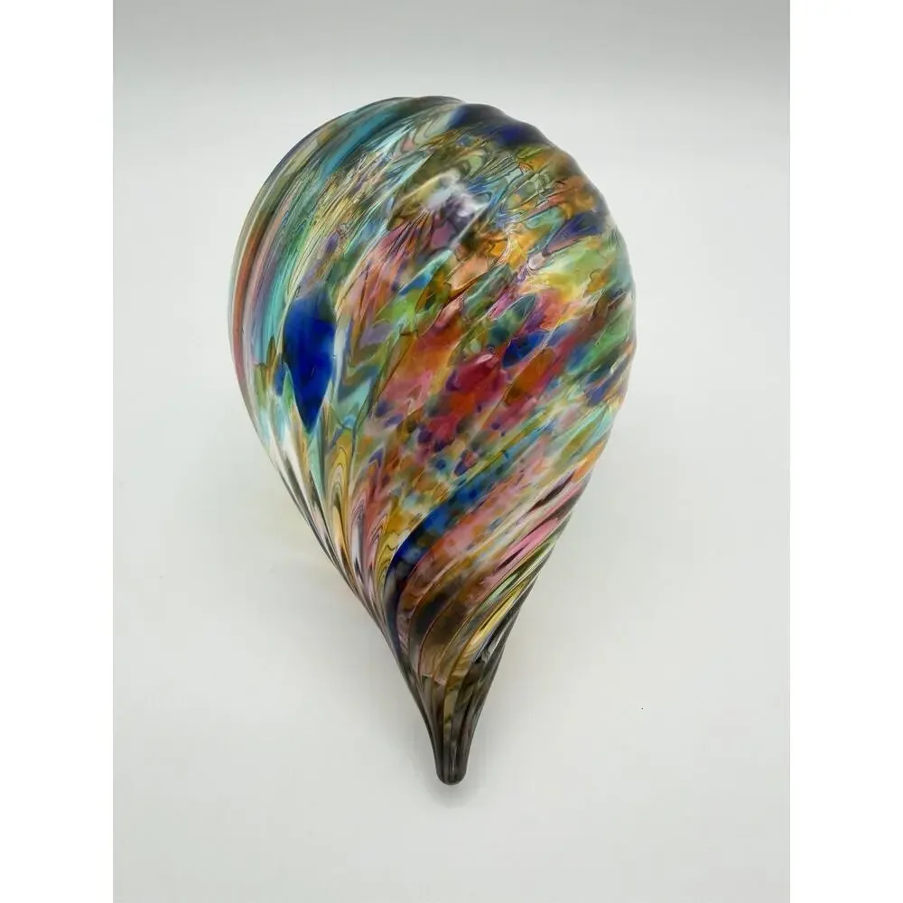 Art Glass Tear Drop Shaped Watercolor Optic Swirl Ornament 5” Sun Catcher